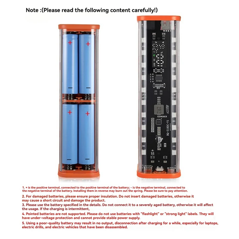 B50B-Digital Display 22.5W Fast Charging 8 Slots 18650 Power Bank Case DIY Battery Box USB Type C DC5.5X2.1 Output
