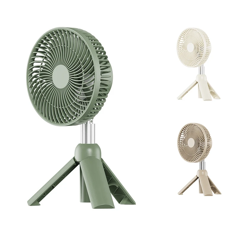 Ventilador de acampamento portátil recarregável ventilador elétrico cabeça automática balançando teto led luz tripé ventilador desktop