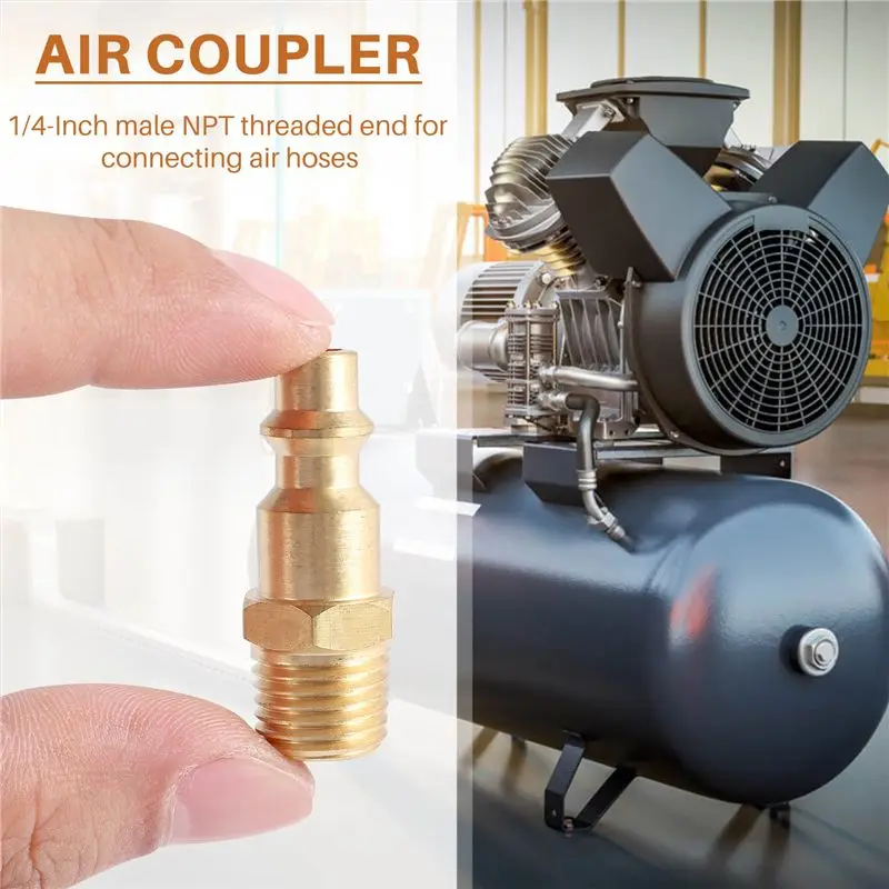 A77K Brass 1/4 Inch NPT Male Air Hose Quick Connect Adapter,Air Coupler Plug Kit,Air Compressor Fittings 10Pcs (Male NPT)