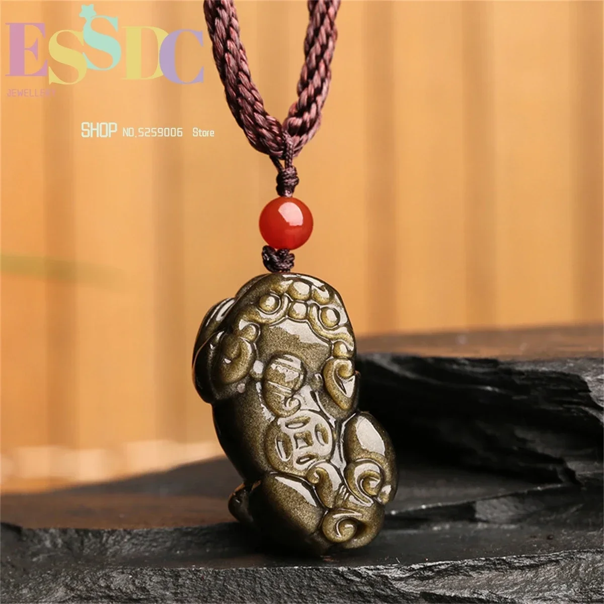 Fashion Mexico Rare Natural Golden Stone Pendant Obsidian Pixiu Lovers Pendant Transfer Lucky &Safety Female Necklace Wholesale