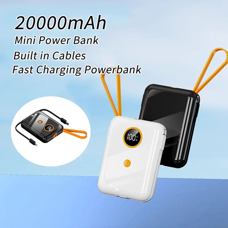 

Power Bank 20000 мАч 22,5 Вт Быстрая зарядка Мини Powerbank Встроенные кабели Портативное зарядное устройство Внешний аккумулятор для iPhone Xiaomi