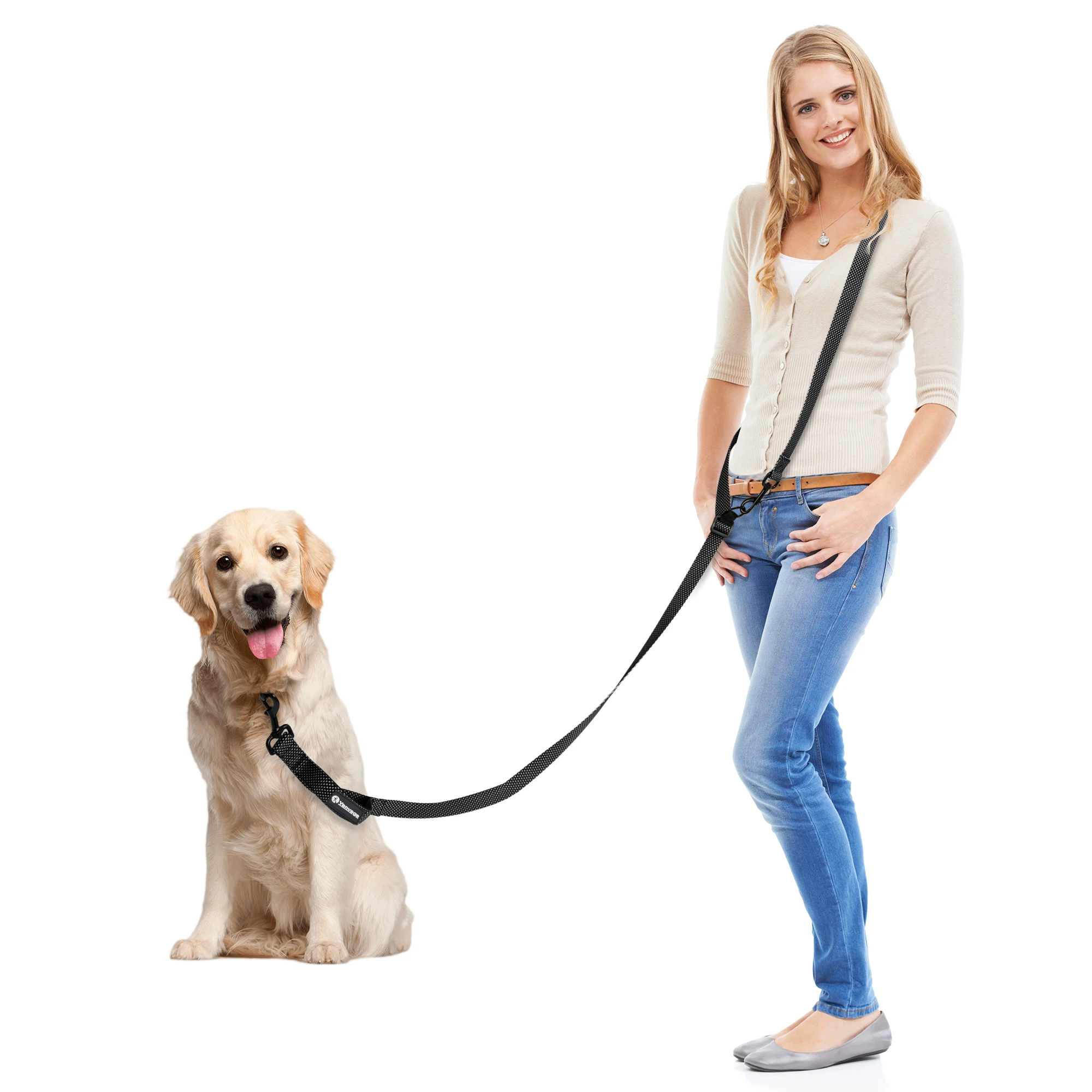 Yanvega Hands Free Dog Leash Pet Supplies, 9ft Adjustable Service Dog Leash Heavy Duty Crossbody Dog Leash(Black)