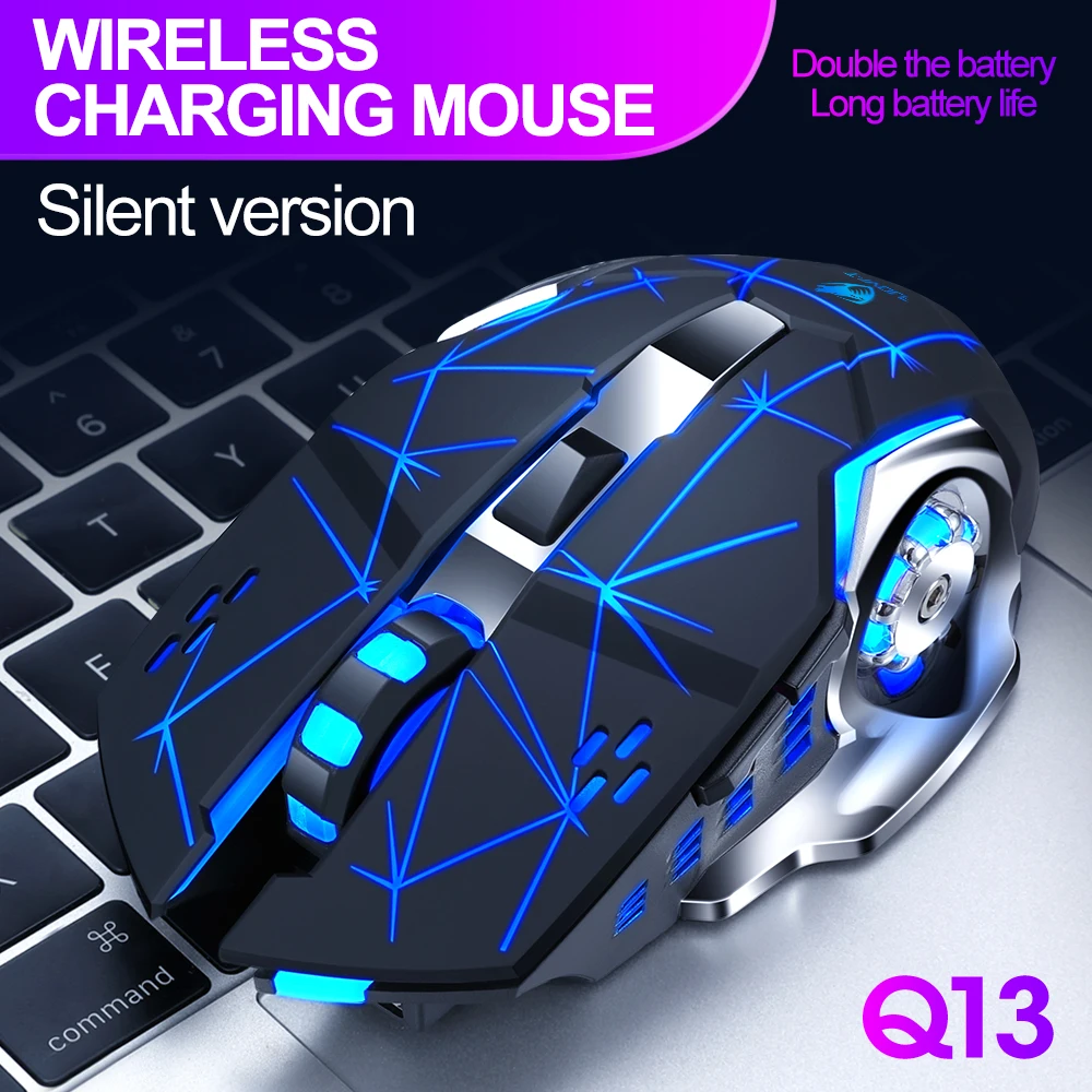 Q13 Wireless Gaming Mouse, Recarregável, 2.4GHz, 2400dpi, USB, 6D Optical, Luz LED, Gamer, PC, Computador, Laptop