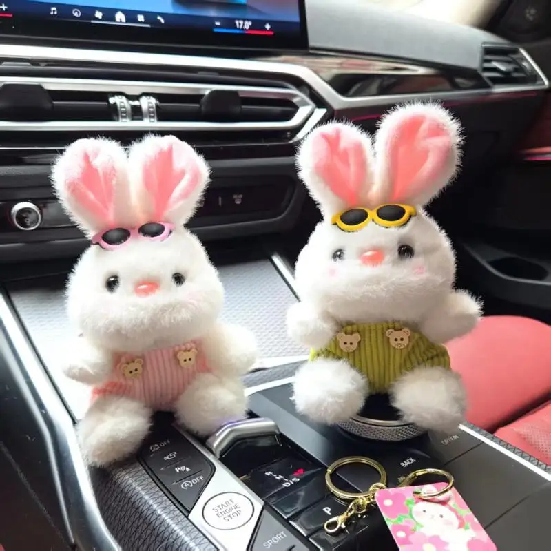 Óculos de animais fofos coelho boneca de pelúcia chaveiro pingente mochila enforcamentos acessórios presentes