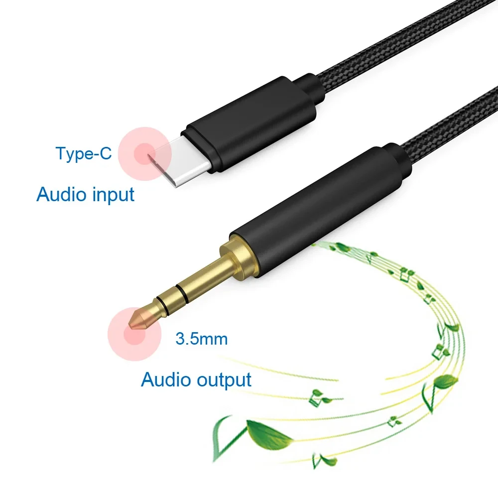 Type C To 3.5mm Car Audio Auxiliary Cable Compatible With IPhone 15 Series Samsung Xiaomi Redmi Type C Converter, Earphone Exten