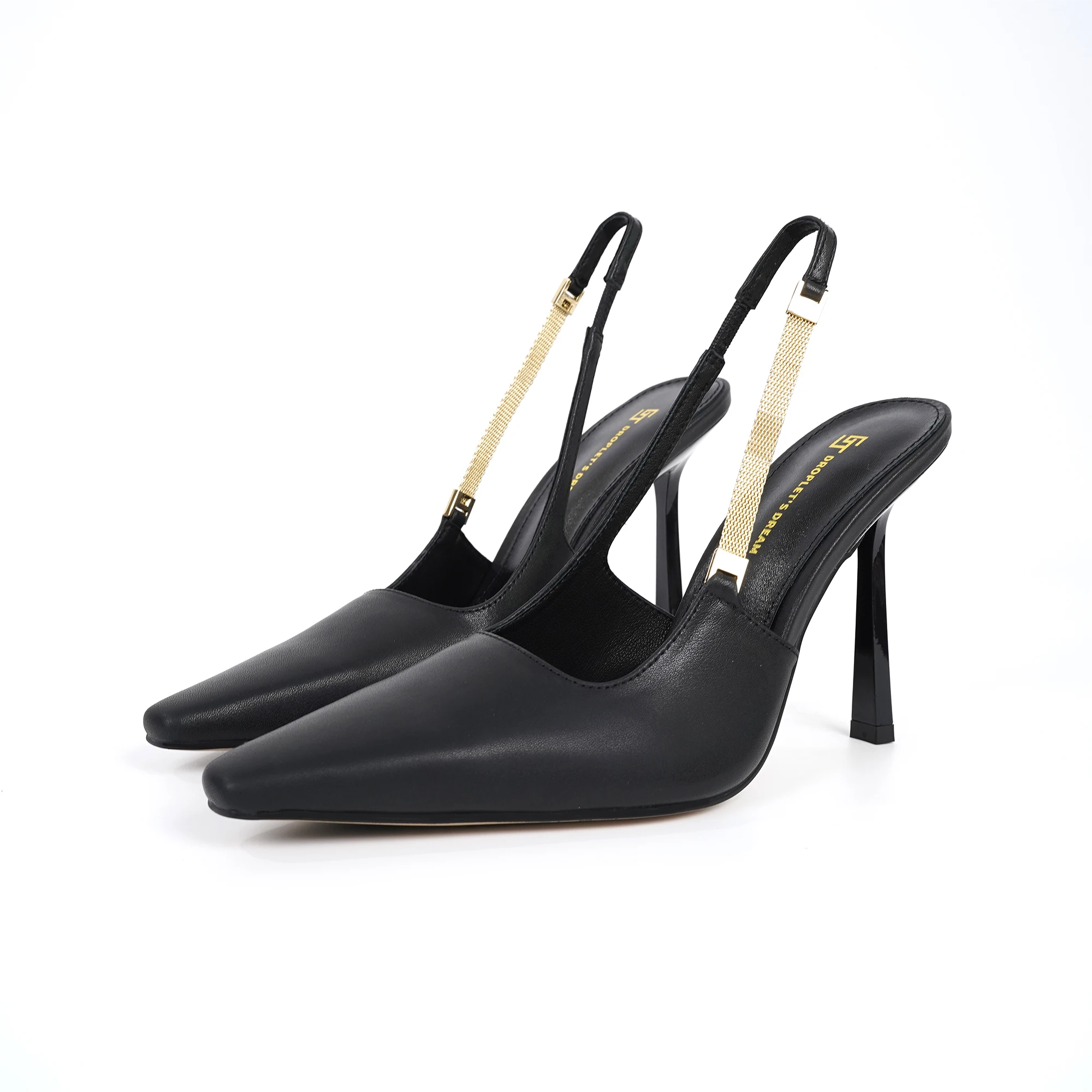 Escarpins de luxe à bout pointu pour femmes, talons aiguilles, avec bride en chaîne métallique, chaussures de soirée et de mariage, plusieurs couleurs