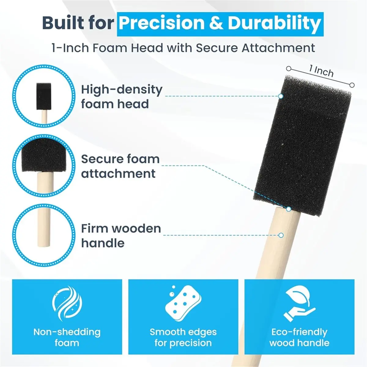Foam Paint Brushes - 50-Pack for Acrylic, Staining, Varnishes & DIY Crafts, 1-Inch Disposable Sponge Brushes [2026 MOCC]
