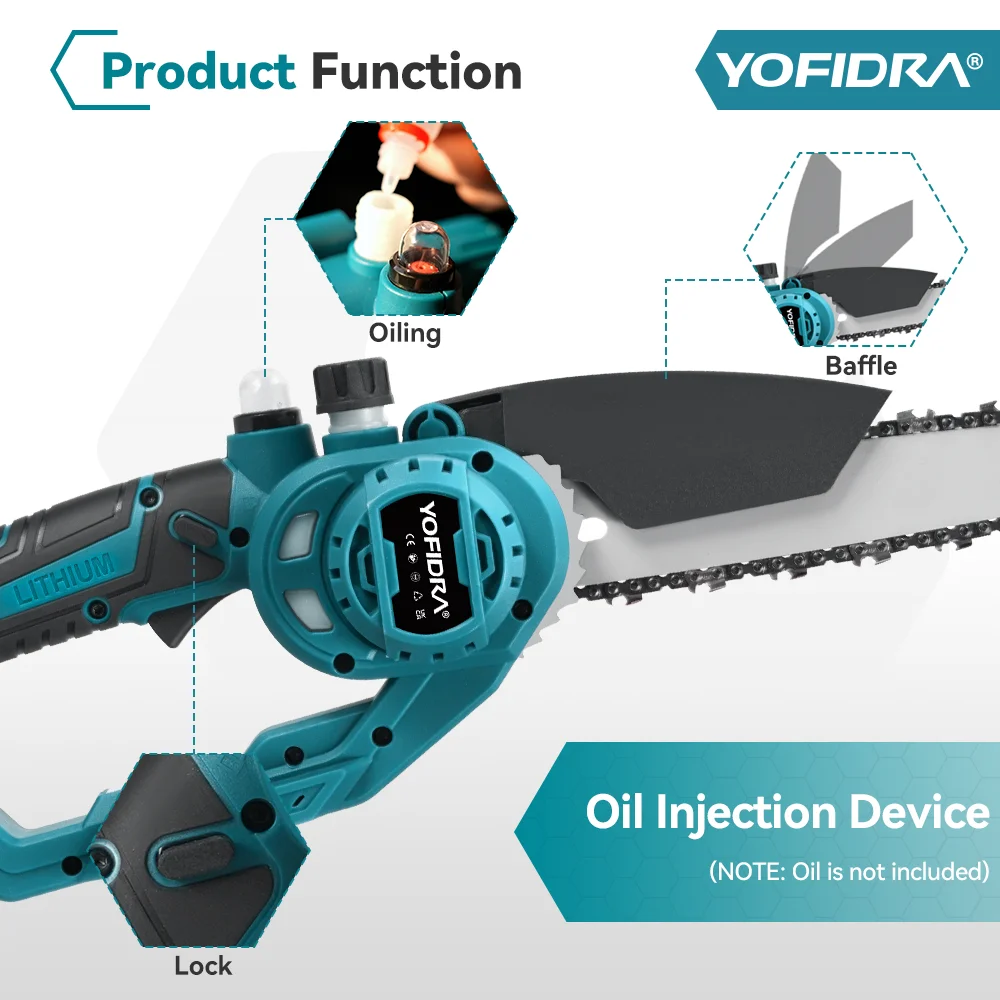 YOFIDRA 8 Inch Brushless Telescoping Pole Electric Chainsaw High Branch Saw Garden Pruning Power Tool For Makita 18V Battery Pin
