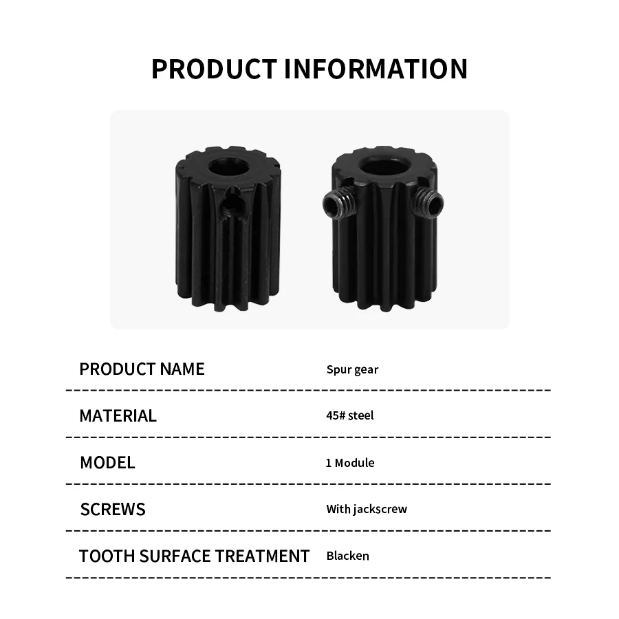 45# Steel Spur Gear 1 Mod Pinion Gears 1M 10T 11T 12T 13T Inner Hole 4 5 6 6.35 7 8mm CNC Transmission Motor Parts