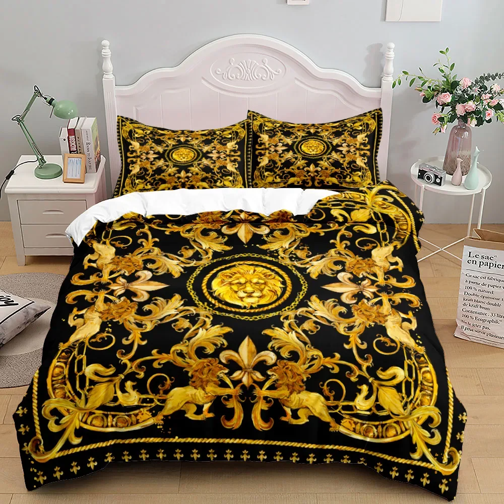 Bettbezug-Set aus Löwe im europäischen Stil mit Barockmuster, King-Size-Bett, Queen-Size-Bett, Doppelbett, Twin, Einzelbett, Bettwäsche-Set