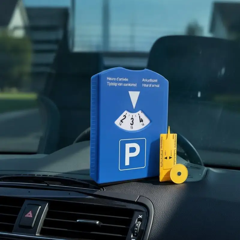 Multifunctional PU Leather Parking Time Indicator Disc Car Windshield Snow Shovel for Winter Vehicle Travel Use