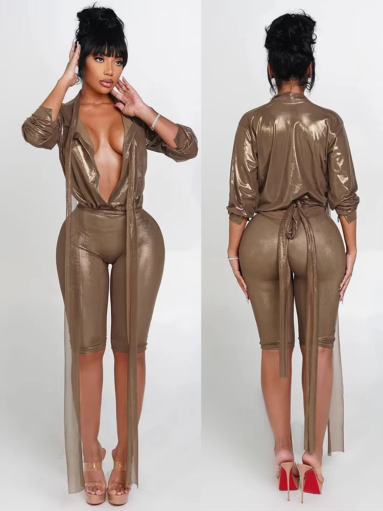 

Cutenew шикарный прозрачный комплект из 2 предметов, женские сексуальные шелковистые укороченные топы + велосипедные шорты, одинаковые узкие полуночные хипстерские уличные наряды