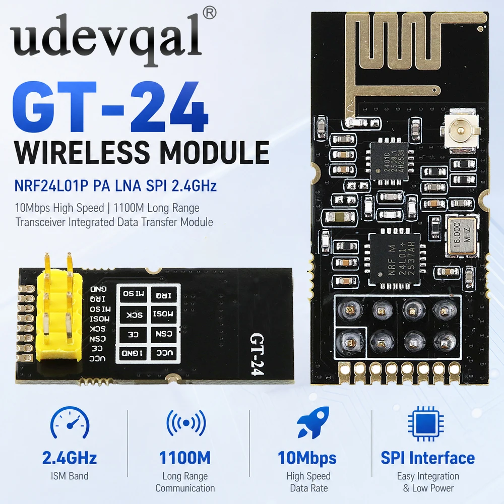 GT-24 Wireless Module NRF24L01P PA LNA SPI 2.4GHz Integrated Data Transmission Modules 10Mbps 1100 m Transmission Transceiver
