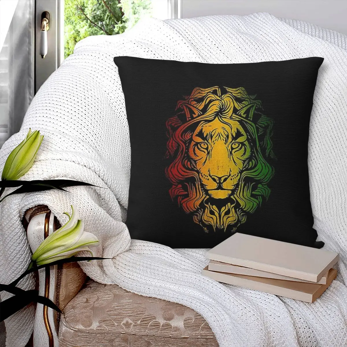 Rasta Lion Stripe Square Pillowcase Polyester Pillow Cover Cushion Zip Decorative Comfort Throw Pillow For Home Living Room