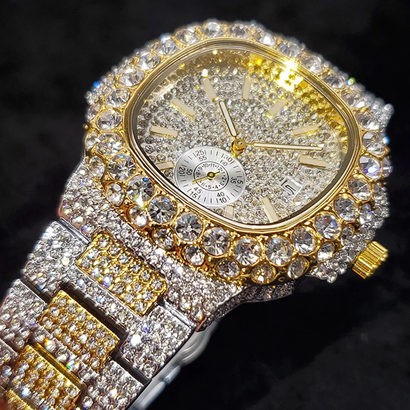 Luxury Brand Original Wristwatch Men Fashion Shiny Diamond Hip Hop Style Watches Specials Iced Out Jewelry Clock Gift for Man