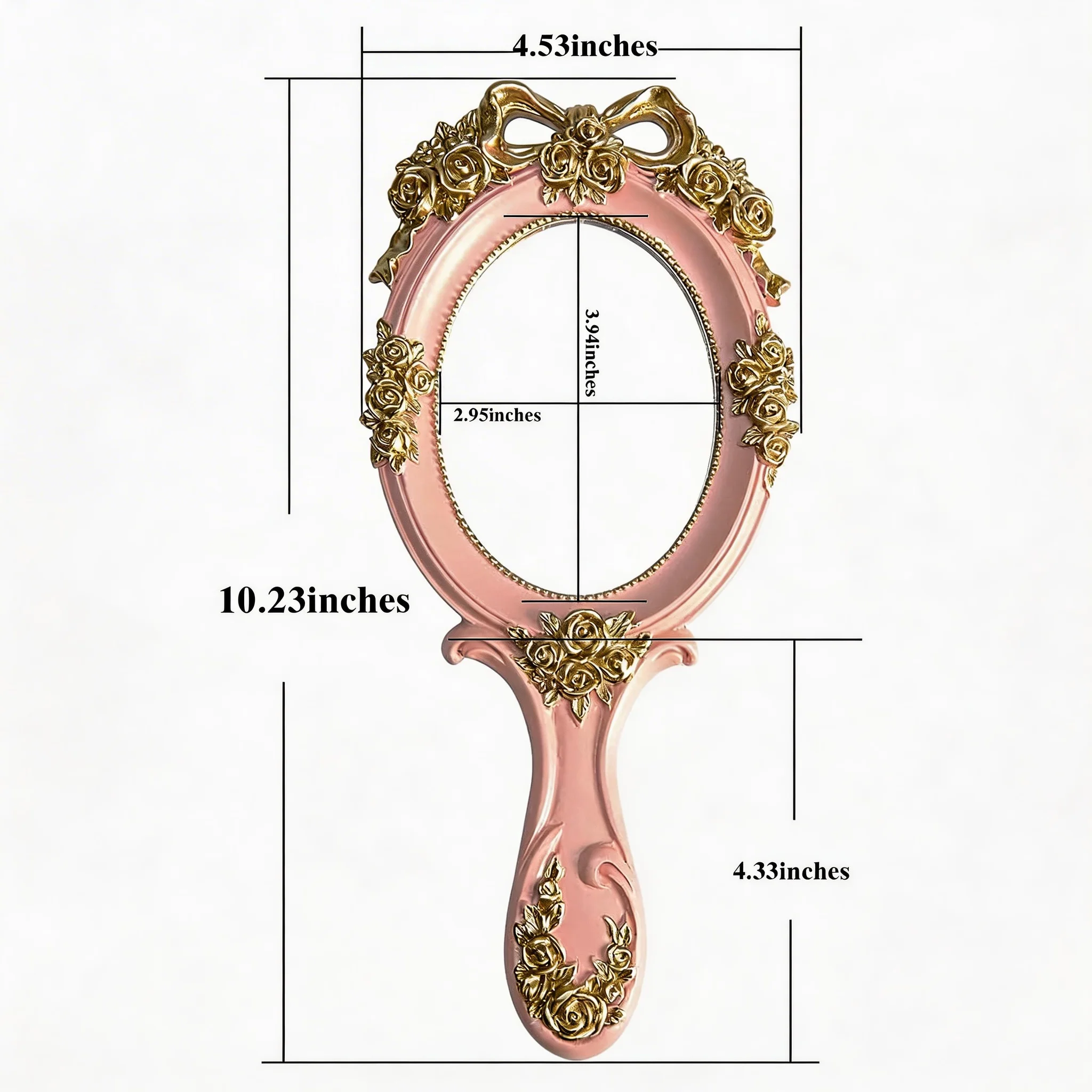 Portable Handheld Makeup Mirror  Travel-Style Princess Metal Beauty Mirror  Oval with Rose Embossing  Desktop Decor 1PC