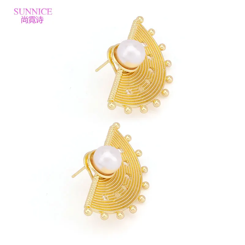 SUNNICE Fashion Pearl Earrings Flowers Clip Earrings For Women African Nigeria Copper Women's Earring Engagement Wedding Gift