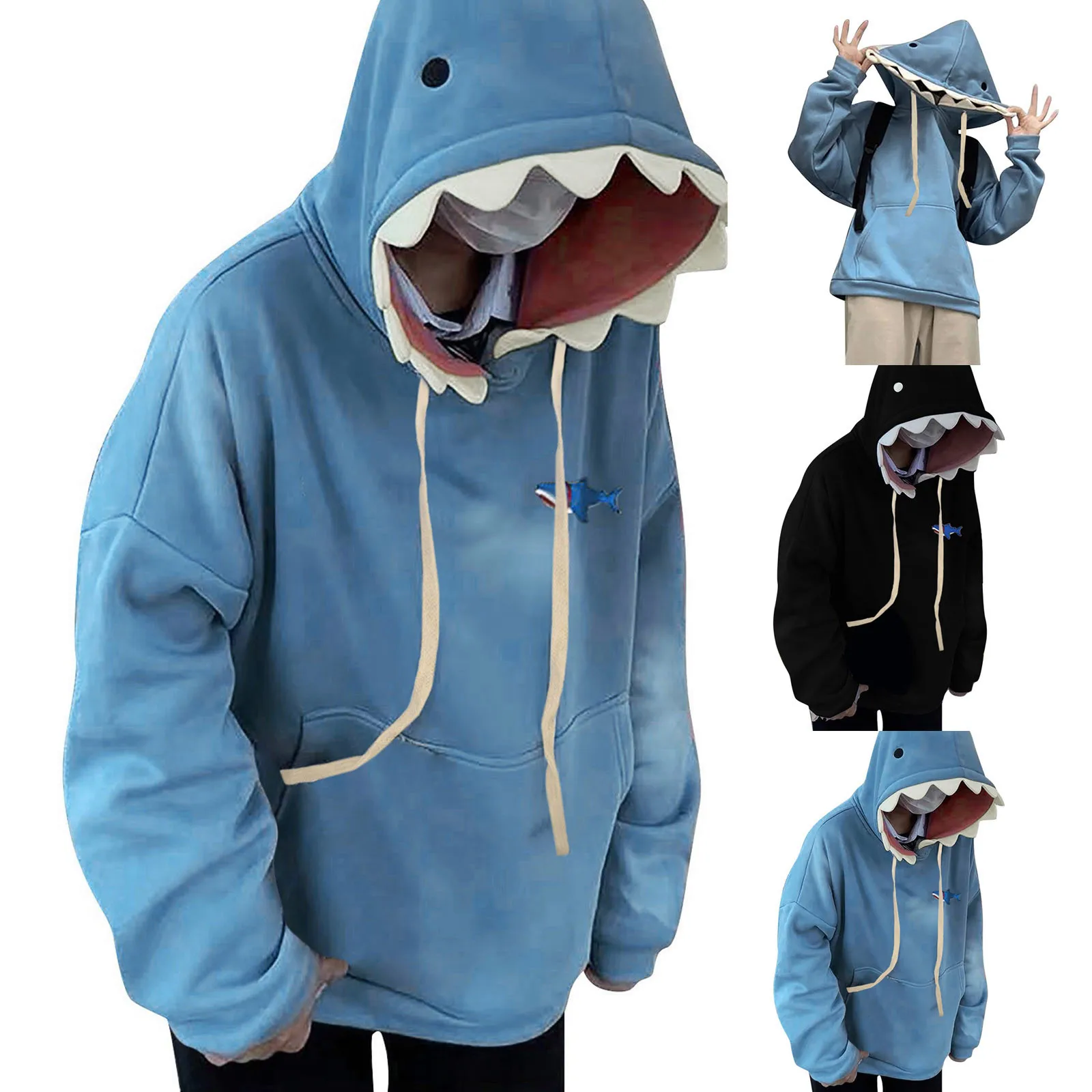 New Funny Shark Patchwork Hoodies Women Autumn Winter Kawaii Sweatshirt Fashion Casual Pullover Oversize Clothes