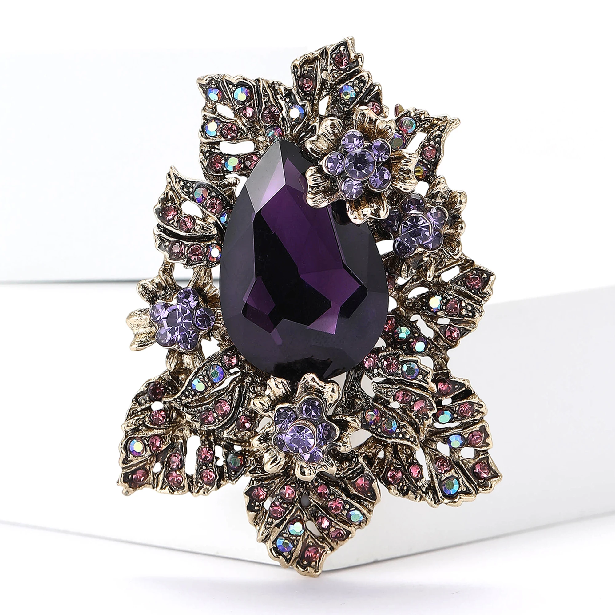 Broches de flores de palacio Vintage con diamantes de imitación para mujer, alfileres botánicos de cristal Unisex, regalos para fiesta y banquete, accesorios de joyería