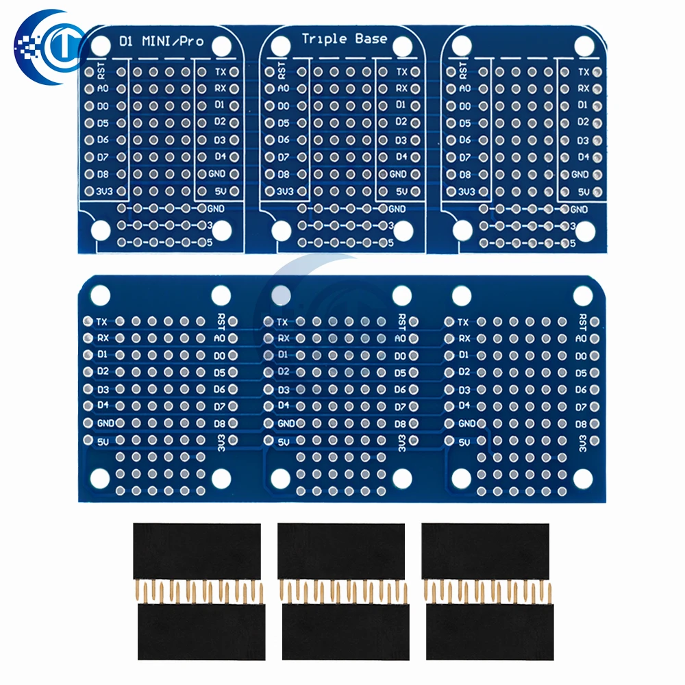 D1 Mini Double-Sided Shield for WeMos D1 Mini: Triple ProtoBoard, for Arduino-Compatible Perf Board