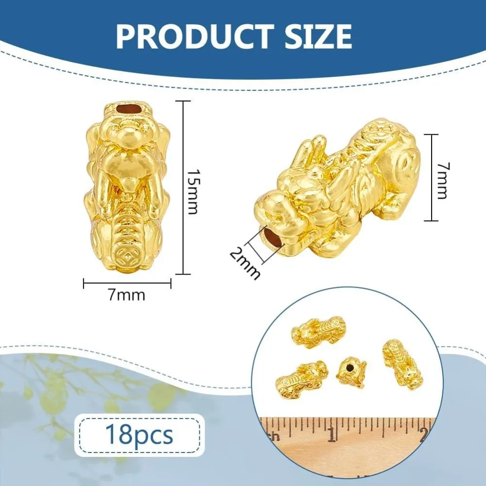18Pcs 24k Gold Plated Spacer Bead 3D Metal Chinese Fengshui Lucky Alloy Bead for Necklaces Bracelets Key Chains 15x7x7mm