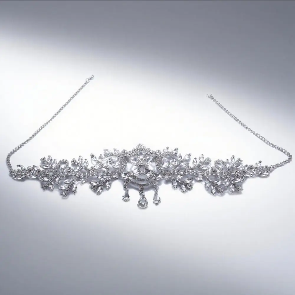 الجبين كريستال شرابة عقال تألق الفاخرة حجر الراين غطاء الرأس الذهب/الفضة جوفاء النساء الشعر مجوهرات حفل زفاف
