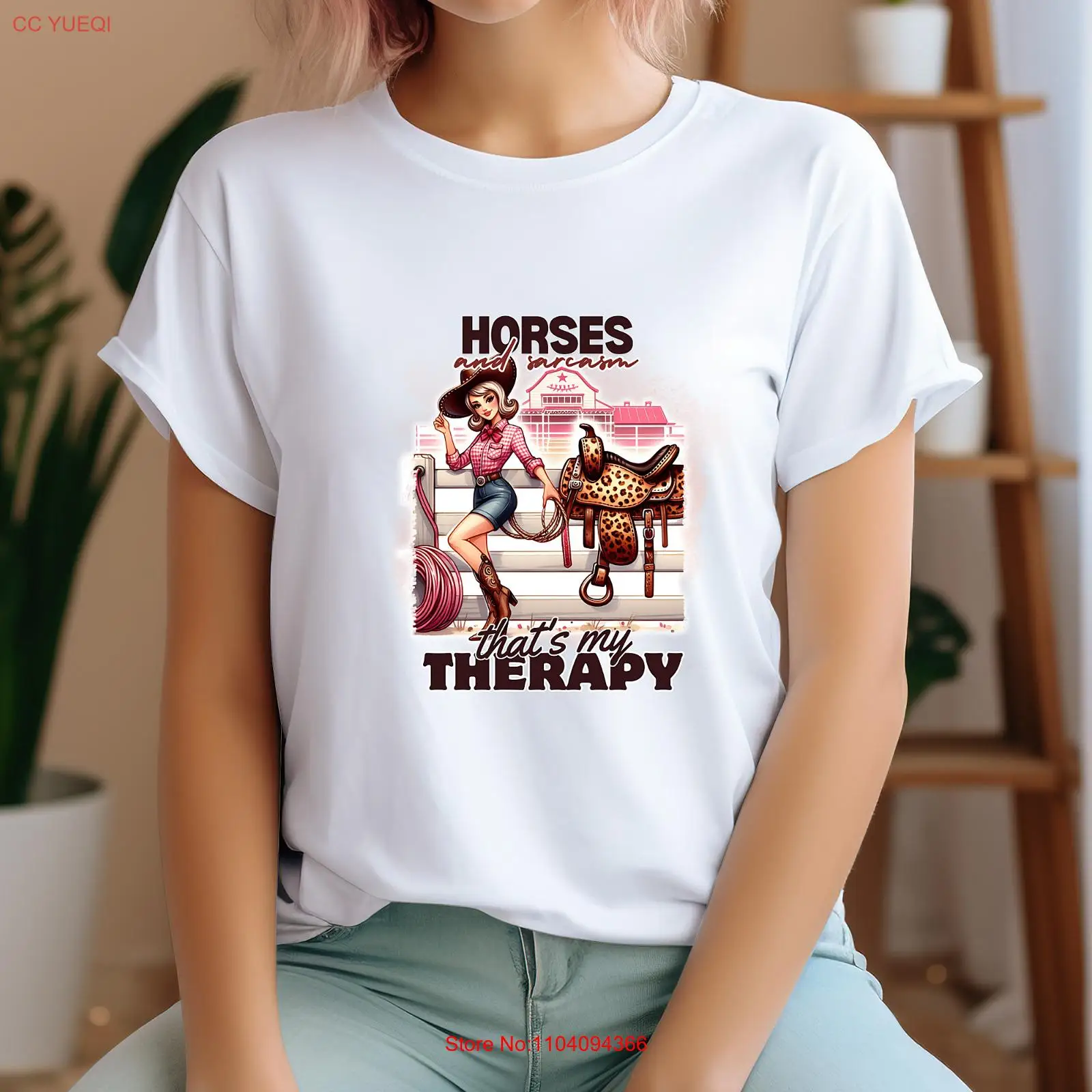

Horses & Sarcasm That's My Therapy Western Vibes Women Cowgirl Inspired T Shirt