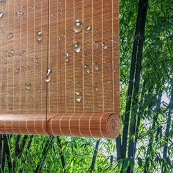 Blackout Roller Blind Window Venetian Screen With Drilling Vertical Sunshade Wood Shading Curtain Beaded Bamboo Shutter Decor