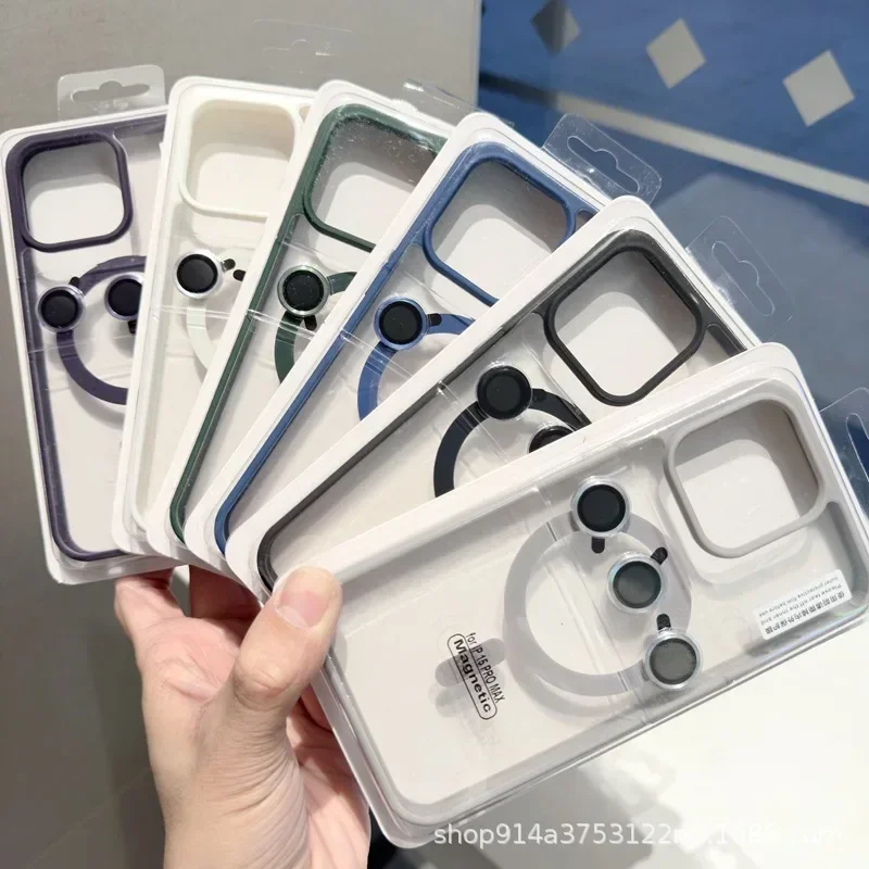 With Lens Protector Apple Case for IPhone 1514 13 12 PRO Max Magnetic Transparent Acrylic Wireless Charging Phone Cases