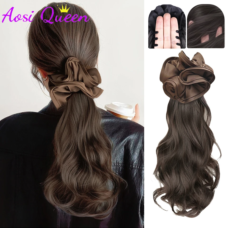 

AOSIQUEEN коричневая повязка для волос для наращивания хвоста, синтетический зажим для когтей, волнистый хвост, наращивание волос, пони для женщин