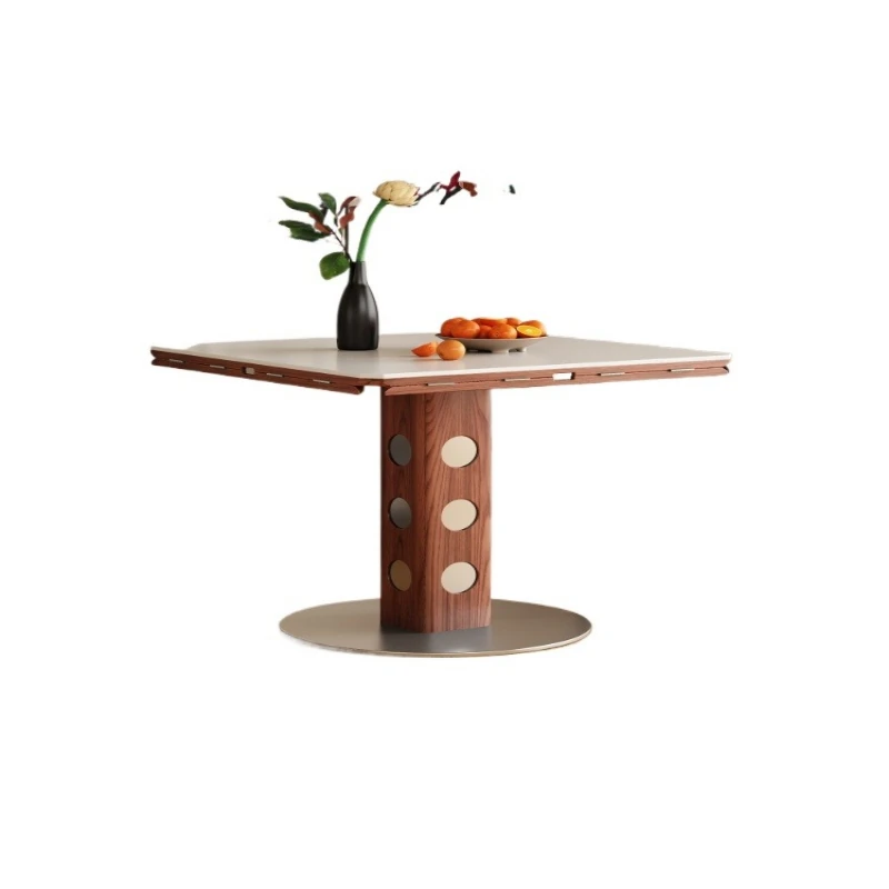 

Medieval foldable rock slab dining table, household small apartment square and round Bauhaus style round table