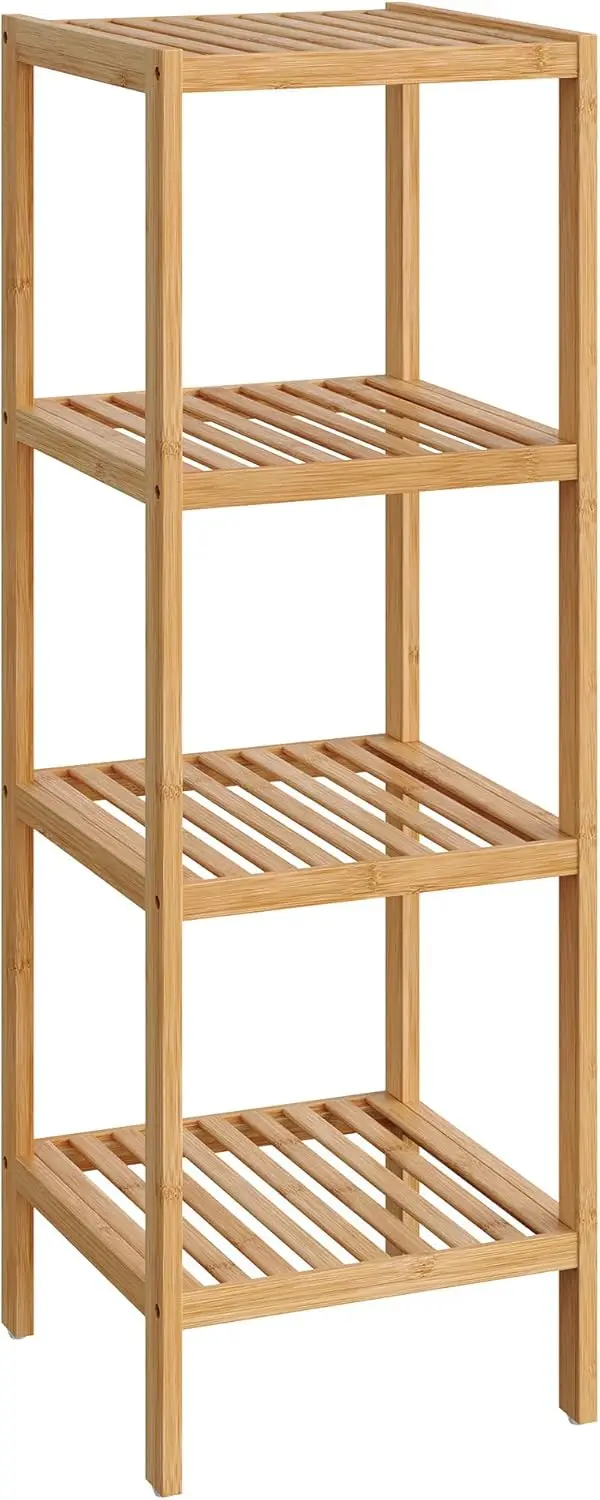 

4-Tier Bamboo Storage Shelf, Multifunctional for Entryway, Bathroom, Living Room, Balcony, Kitchen, 13x13x38.6 Inches