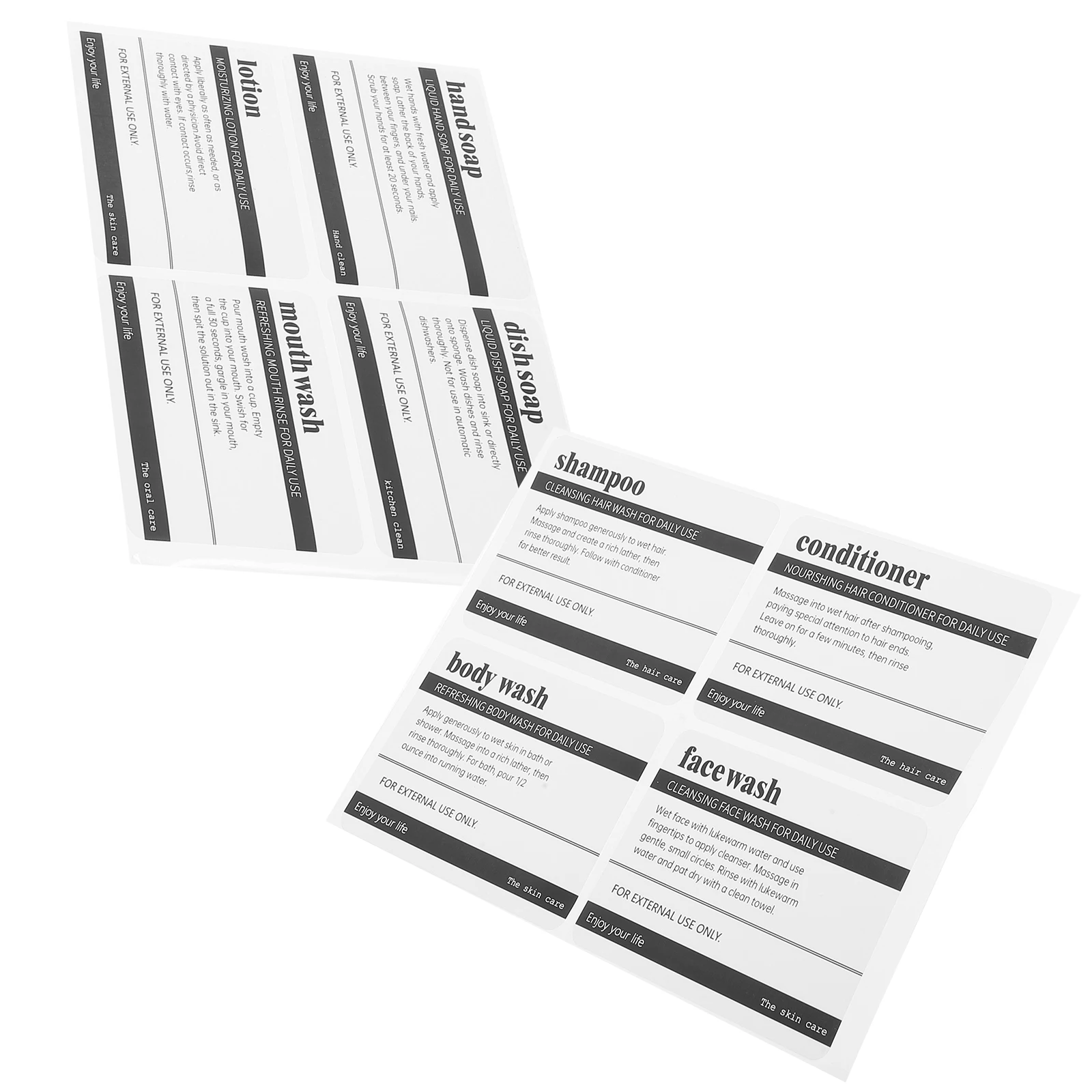 

8 Sheets Washroom Labels PVC Adhesive Stickers for Bodywash Dispenser Organization Skincare Product Tag Waterproof Bottle
