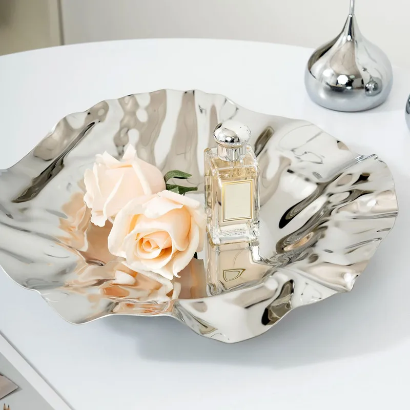 

Роскошный плиссированный поднос для хранения искусств из нержавеющей стали, поднос с фруктами неправильной формы для домашнего использования, ароматерапия, поднос для хранения ювелирных изделий