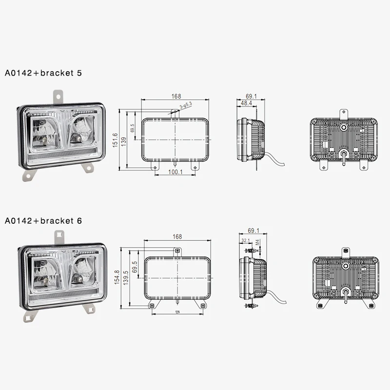 Massey Ferguson Trator 4x6 Polegadas Farol LED 40W Farol LED Retângulo de Feixe Baixo/Alto