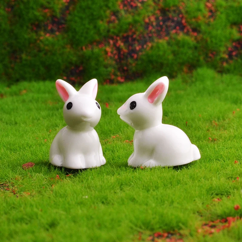 10PCS Cute Mini Luminous Resin Rabbit Ornament Glow In The Dark Miniature Figures Rabbit Micro Landscape Dollhouse Decoration