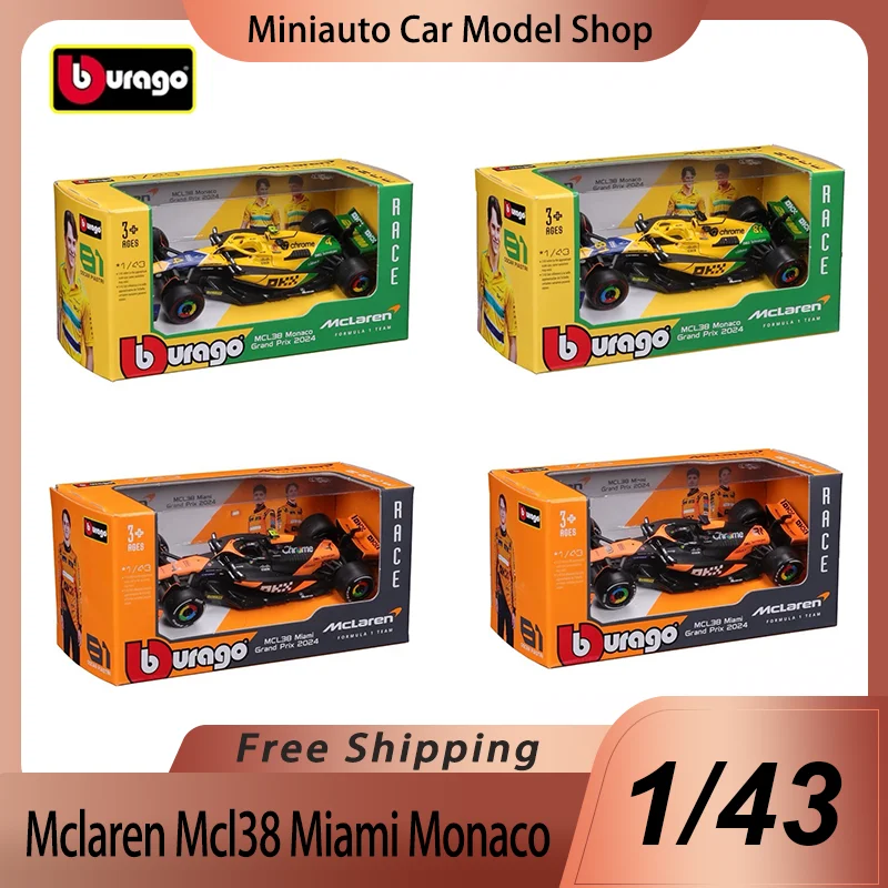 In Stock New 2024 F1 Bburago 1:43 Mclaren Mcl38 Miami Gp Monaco Gp Alloy Miniature Diecast Model #4 #81 Champion Mcl38 Toys Gift