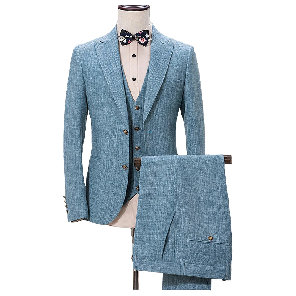 

Skinny Men's Suits 3 Piece Jacket Pants Vest High Quality Single Breasted Peak Lapel Slim Fit Male Clothing Customzied Full Sets