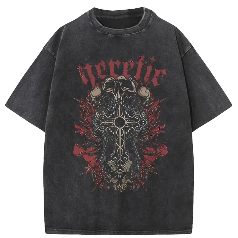 

Horror Skull Tshirts Men and Women Harajuku Hip-hop Short-sleeved T-shirt Casual Tops Streetwear Washed Oversized T-shirts