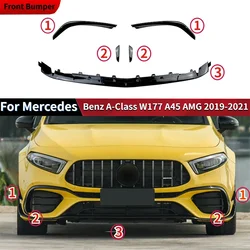 Car Front Bumper Lip Spoiler For Mercedes-Benz A-Class W177 A45 AMG 2019-2021 Guard Protector Cover Lower Blade Splitter bodykit