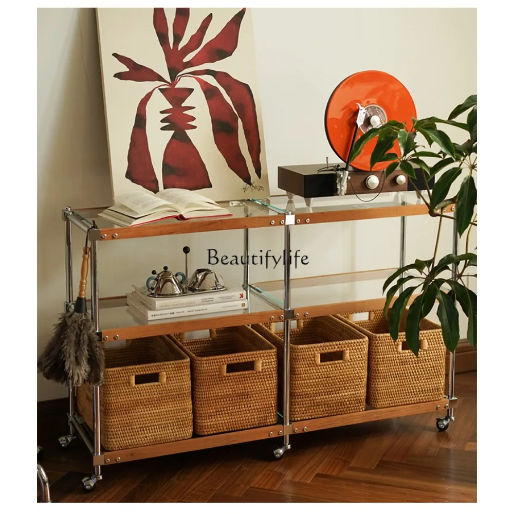 

Retro style movable cart rack multi-layer storage sofa side cabinet