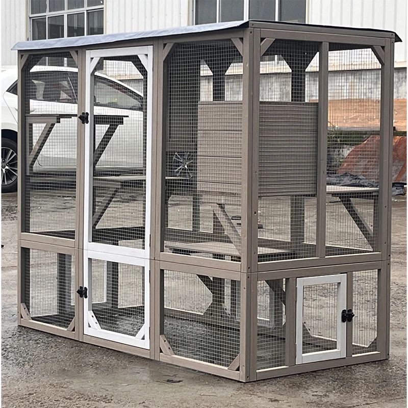 Wholesale Large Space Pet Cage Wooden Outdoor Waterproof Cat Villa House With Cat Tree Tower Cat Playground Cage view 4