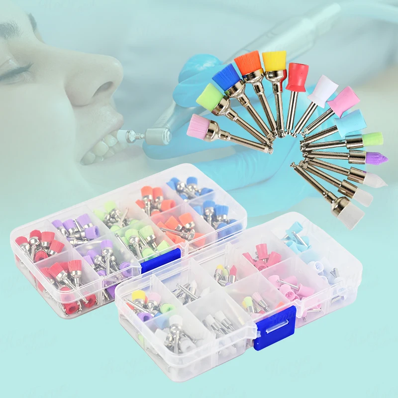 100pcs/Box Colorful Dental Polisher Nylon Bristle Brush Polishing Brushes Teeth Whitening Prophy Brushes Dentist Materials