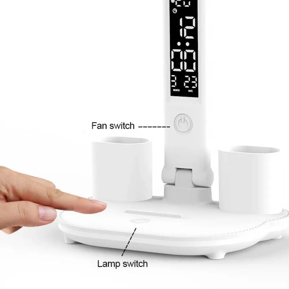 Double Head LED Fan Table Light USB Charging Folding Reading Light with Pen Holder Eye Protection Desk Lamp Dormitory