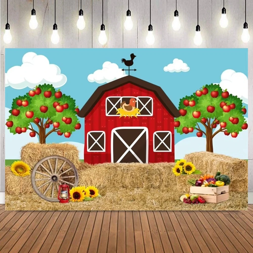 Cartoon Farm Backdrop Barn Animal Tractor Haystack Newborn Baby Birthday Party Kids Portrait Home Decor Photography Background