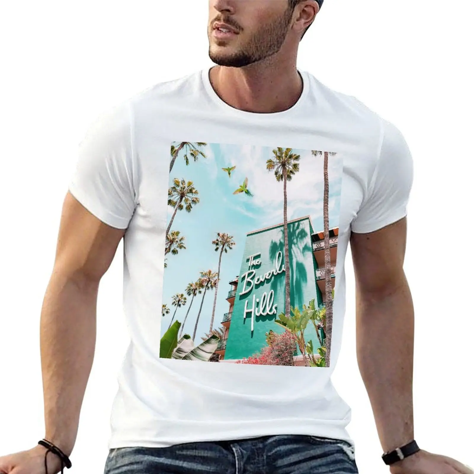 The Beverly Hills Hotel T-Shirt man graphic t shirt t shirt man plain t shirt men 100% cotton luxury brand T-shirt
