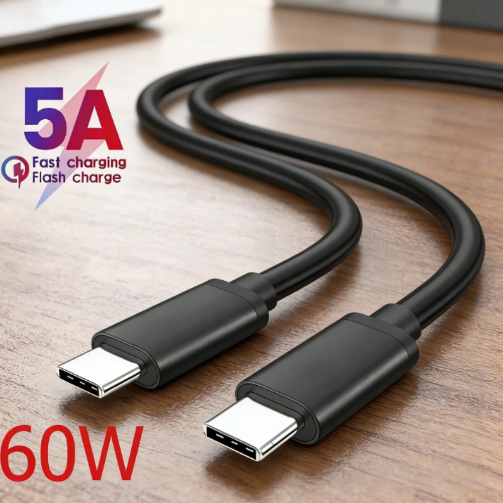60W C to C Fast Charging Cable PD Braided Data Cord Dual USB-C Quick Charge for iPhone Xiaomi Samsung Quick Charge 3.0 Data Cord