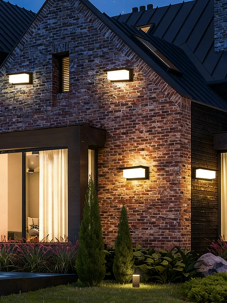 Outdoor Solar LED Wall Lights IP65 Waterproof Wall Sconce 3-Colors Temperature Dimmable Solar Lamp For Garden Porch Patio Fence