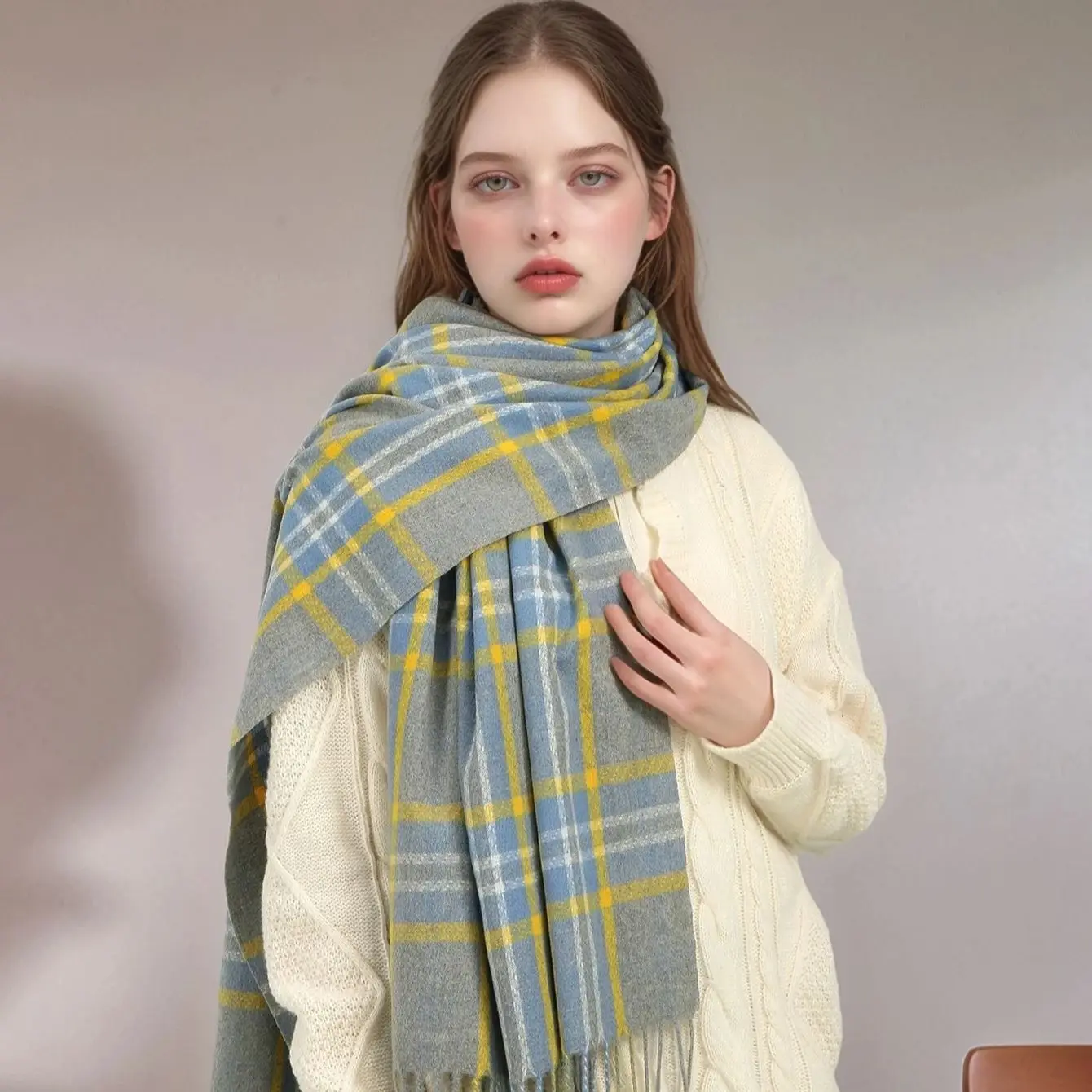 الشتاء منقوشة مطبوعة الكشمير وشاح شال للمرأة رجل الخريف الشتاء الدافئة طويلة شرابة الأوشحة التفاف الصلبة Mulffer 182*66 سنتيمتر