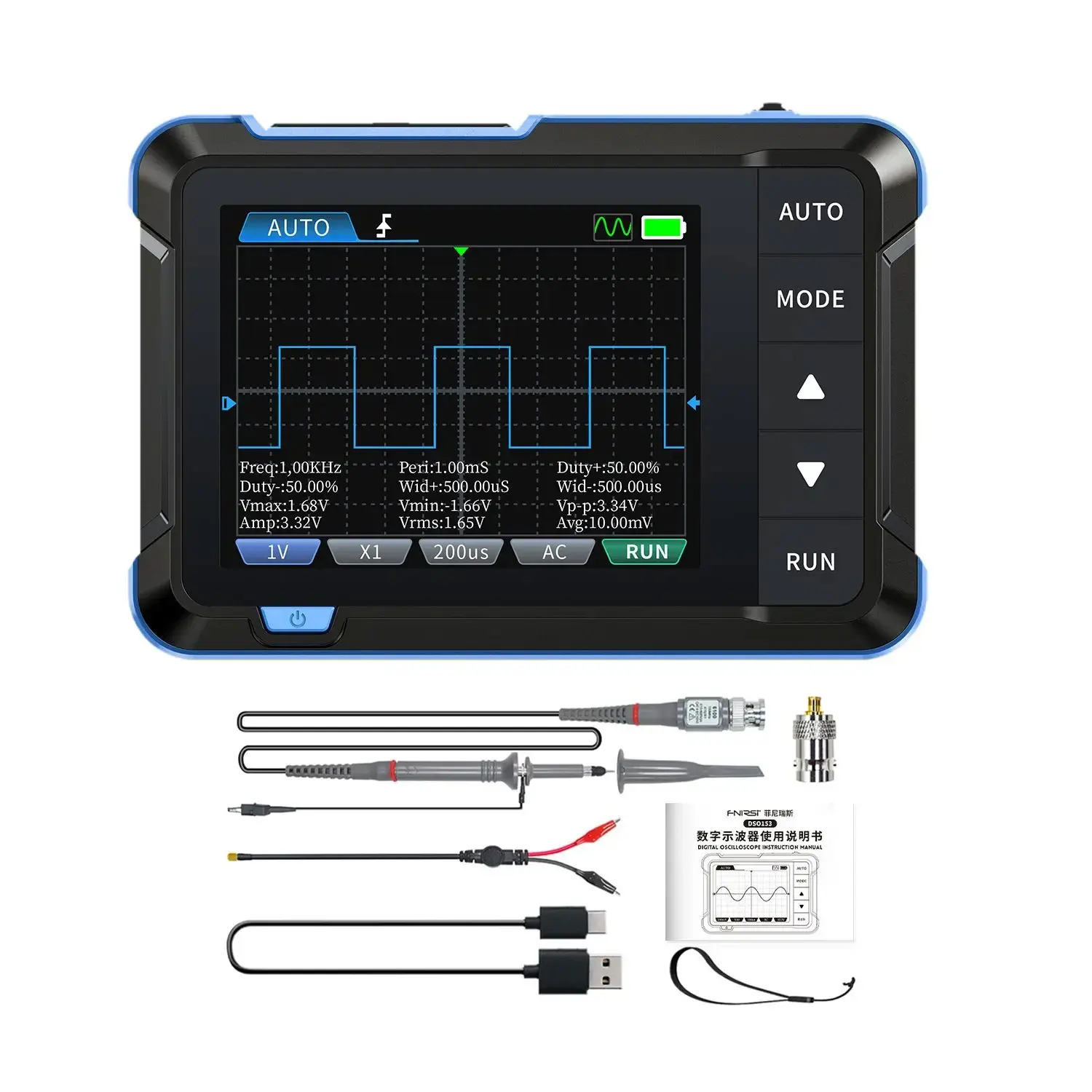 DSO153 Advanced Version Portable 2-IN-1 Digital Oscilloscope Signal Generator 1MHz Bandwidth with P6100 Probe + Adapter